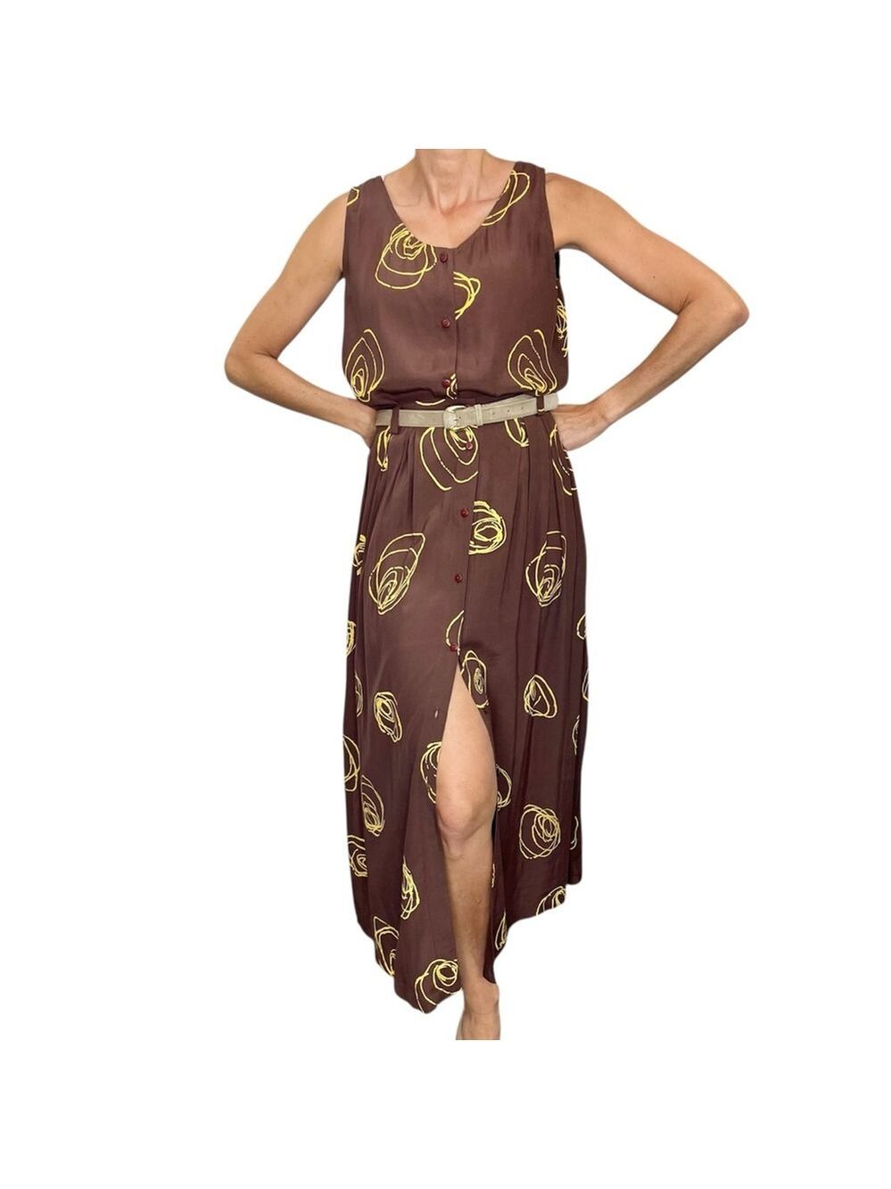 Kaliyana Artwear Ottawa brown yellow abstract floral skirt jacket top 3 pc set M - Picture 3 of 17